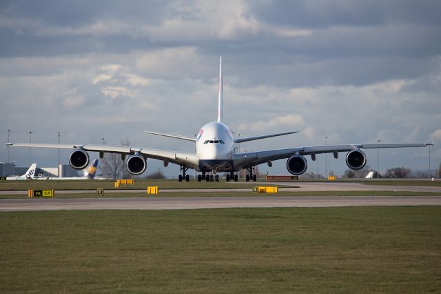 Airbus A380-800 (G-XLEC) - BAW9155 back to LHR after BAW12 from Singapore diverted to MAN due to bad weather at LHR