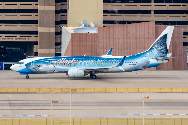 Boeing 737-800 (N559AS) - Alaska Airlines 737-800 in Salmon Thirty Salmon II special livery taxiing at PHX on 12/7/22. Taken with a Canon R7 and Tamron 70-200 G2 lens.