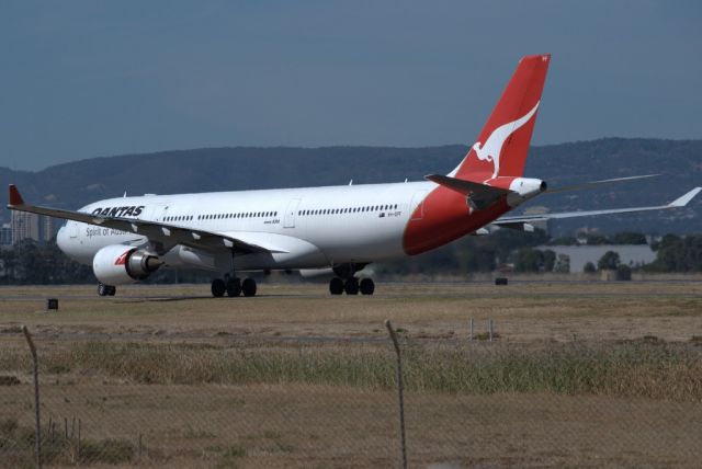 Airbus A330-300 (VH-QPF) - On the taxi-way, heading for terminal 1, after landing on runway 23, on arrival from Sydney, en-route to Singapore. Thursday 4th April 2013.