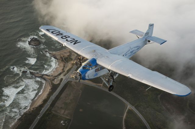 Ford Tri-Motor (NC8407) - EAAs Trimotor on the California Coastline just south of Half Moon Bay, CA