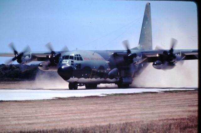Lockheed C-130 Hercules (A97203) - RAAF C130H landing RWY 32 at Flinders Island in support of Army exercise , circa 1980