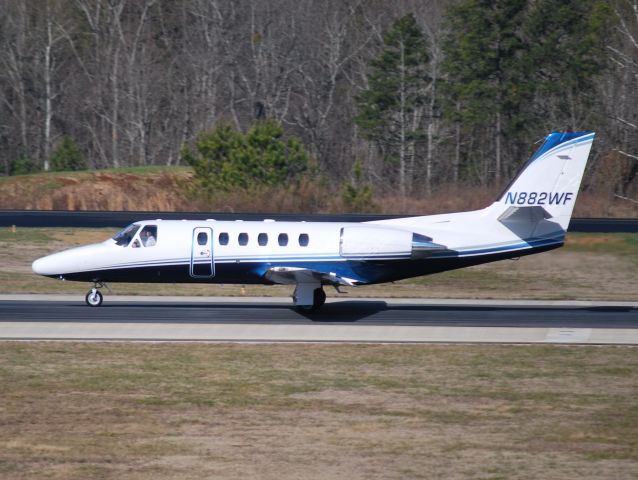 Cessna 500 Citation 1 (N882WF) - L3 AVIATION LLC takeoff roll runway 20 at KJQF - 2/27/13