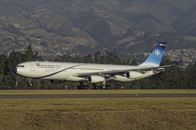 Airbus A340-300 (EP-AJA) - The foreign minister of Iran taking off from Quito on board the Airbus A340 after a tour around South America.