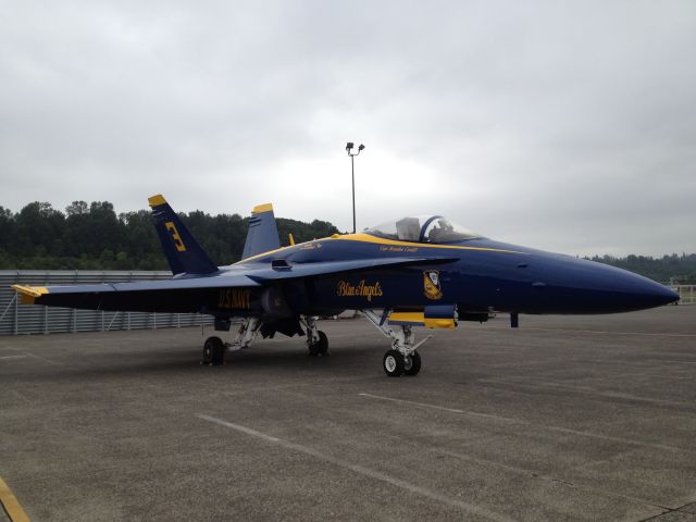 McDonnell Douglas FA-18 Hornet — - US NAVY Blue Angels Plane 3, taken at Boeing Feild Parked next tot he museum of fiight