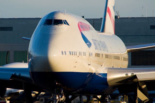 Boeing 747-400 (G-BNLN) - Head on with the queen @ Logan Airport