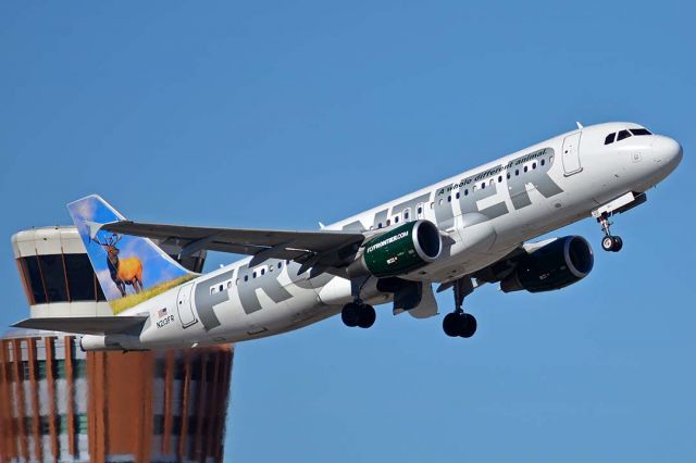 Airbus A320 (N213FR) - Frontier Airbus A320-214 N213FR Montana the Elk at Phoenix Sky Harbor on Janaury 12, 2016. It first flew as F-WWDQ on April 29, 2011. Its construction number is 4704. It was delivered to Frontier on May 19, 2011. 