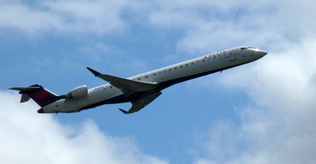 Canadair Regional Jet CRJ-900 (N161PQ) - Shortly after departure is this 2008 Delta Airlines Connection Canadair Regional Jet 900LR in the Spring of 2022.