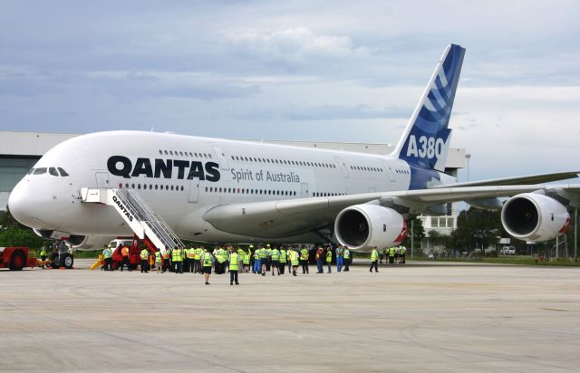 Airbus A380-800 (F-WWOW) - Qantas staff check out the brand new A380 - 15th November 2005.