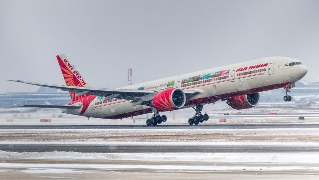 BOEING 777-300ER (VT-ALN) - Celebrating India livery on this Air India 773 departing YYZ from runway 23