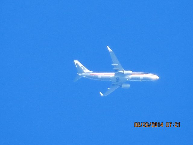 Boeing 737-800 (N808NN) - American flight 1611 from Chicago to Tulsa over Baxter Springs Ks at 23,250 feet.