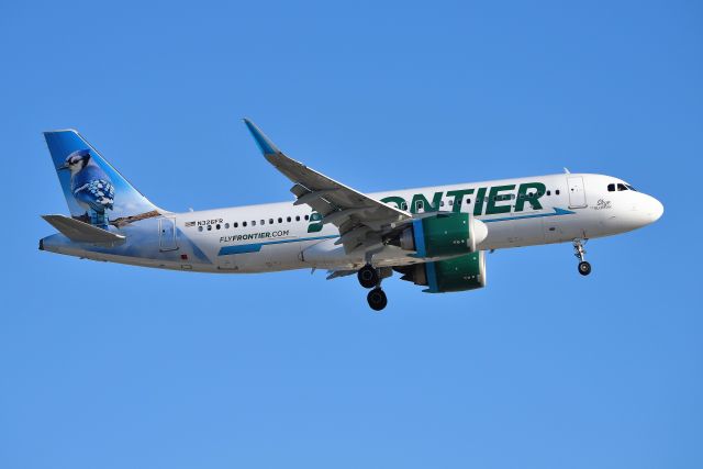 Airbus A320 (N326FR) - "Skye" the Blue-Jay Landing 23-R on 10-21-18