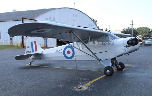 Piper NE Cub (NC37905) - A 1941 Piper J3C-65 Cub on the general aviation ramp at Pryor Field Regional Airport, Decatur, AL - August 31, 2016.