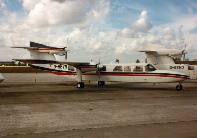 ROMAERO Turbine Islander (G-BEVR) - Trislander seen at KOPF in 1993.  Scanned from old print.