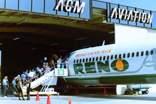 McDonnell Douglas MD-90 (N901RA) - KSJC - FBO ACM Aviation "Open House" at San Jose, CA for Reno Airlines first of 5 - brand new MD-90s. The "Orange County Flyer" was on display most of the day ( this should be April 3rd, 1996) as the Inaugural Flight was the Next day with SJC-SNA service departing right on time from Runway 30L the following morning.( I had that video on www.Jetvideos until they went belly up) I went through this jet 4x and was able to get to sit in the cockpit and get video there also) The MD-90 was a fabulous jet for Reno Airlines. I also submitted many photos to the Reno Air coffee table book that were published after American Airlines took RenoAir ending service in August 1999. 