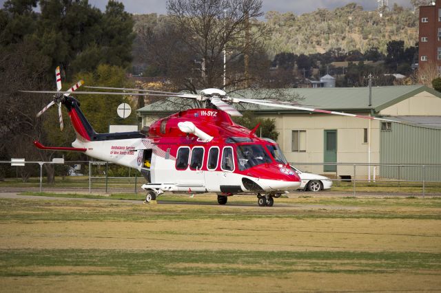 BELL-AGUSTA AB-139 (VH-SYZ) - AgustaWestland AW139 (VH-SYZ) operated by Lloyd Off-Shore Helicopters for Ambulance Service of New South Wales as Rescue 24 at the Duke of Kent Oval Helipad in July 2012.