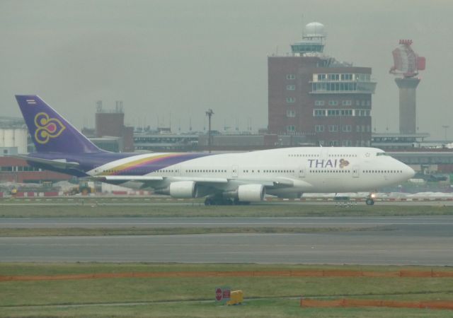 Boeing 747-400 (HS-TGM) - Thai Airways HS-TGM as seen from Terminal 4 at London Heathrow on January 03, 2011.