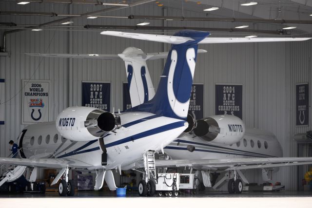 N107TD — - Both of the Indianapolis Colts fleet of G-IVs in the hangar today (04-27-18)