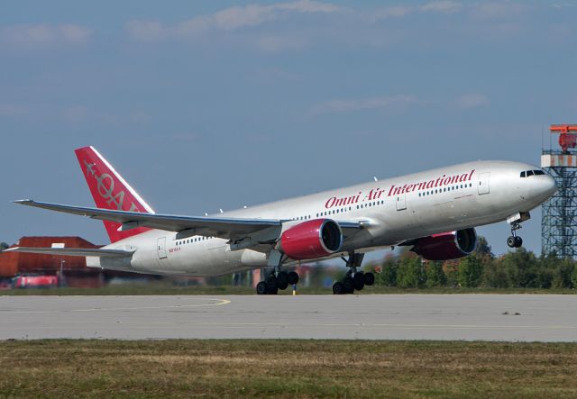 Boeing 777-200 (N918AX) - Very rar and a surprise for the planespotters. The Boeing 777 from Omni Air International start up in Leipzig / Germany.