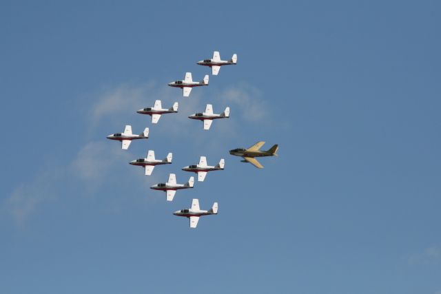 — — - Snowbirds and F-86 in formation @ St Thomas Air Show 2009