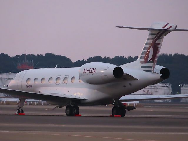 Gulfstream Aerospace Gulfstream G650 (A7-CGA) - Photo taken on Jan 23, 2022.br /A7-CGA, which is on a long stay, seems to have flown out to HKG as QQE242 at 8:09 a.m. on January 26.