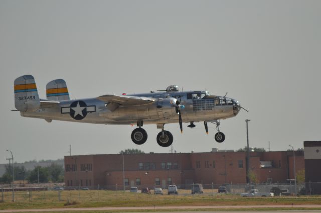 N27483 — - North American B-25J "Miss Mitchell" landing KFSD prior to Sioux Falls Airshow - 7-17-2012