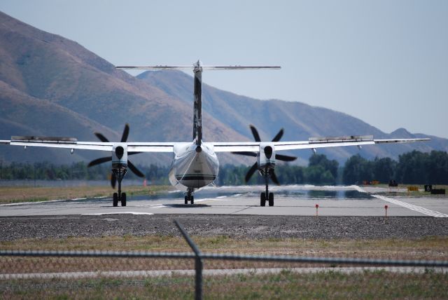 de Havilland Dash 8-400 (N404QX) - Alaska Air Departing for Portland, Oregon Heading south out of Freidman Memorial Airport in Hailey Idaho