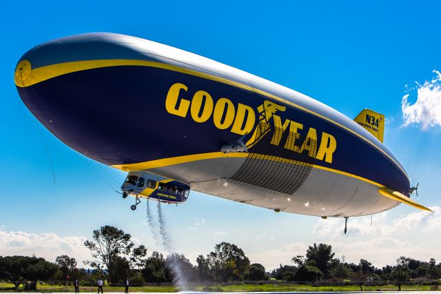 N3A — - Like the zeppelin's of the past, the newest Goodyear zeppelin "Wingfoot 3" aka N3A takes to the skies and drops water from its ballast tank. Feb - 2021 Carson, CA.