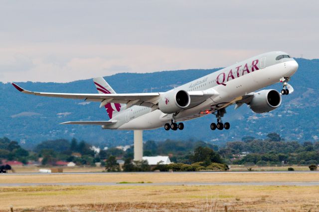 Airbus A350-900 (A7-ALB) - Airbus A7-ALB operating as Qatar 915D is seen departing YPAD after going unservicable the night before.