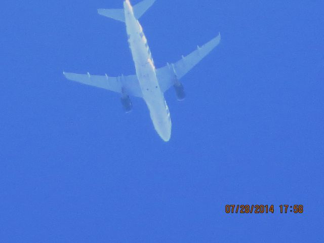 Airbus A319 (N920FR) - Frontier flight 226 from DEN to Branson Missouri over Baxter Springs KS (78KS) at 28k feet.