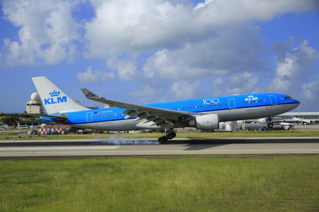 Airbus A330-200 (PH-AOE) - KLM PH-AOE 100 years logo celebrations landing at TNCM St Maarten.