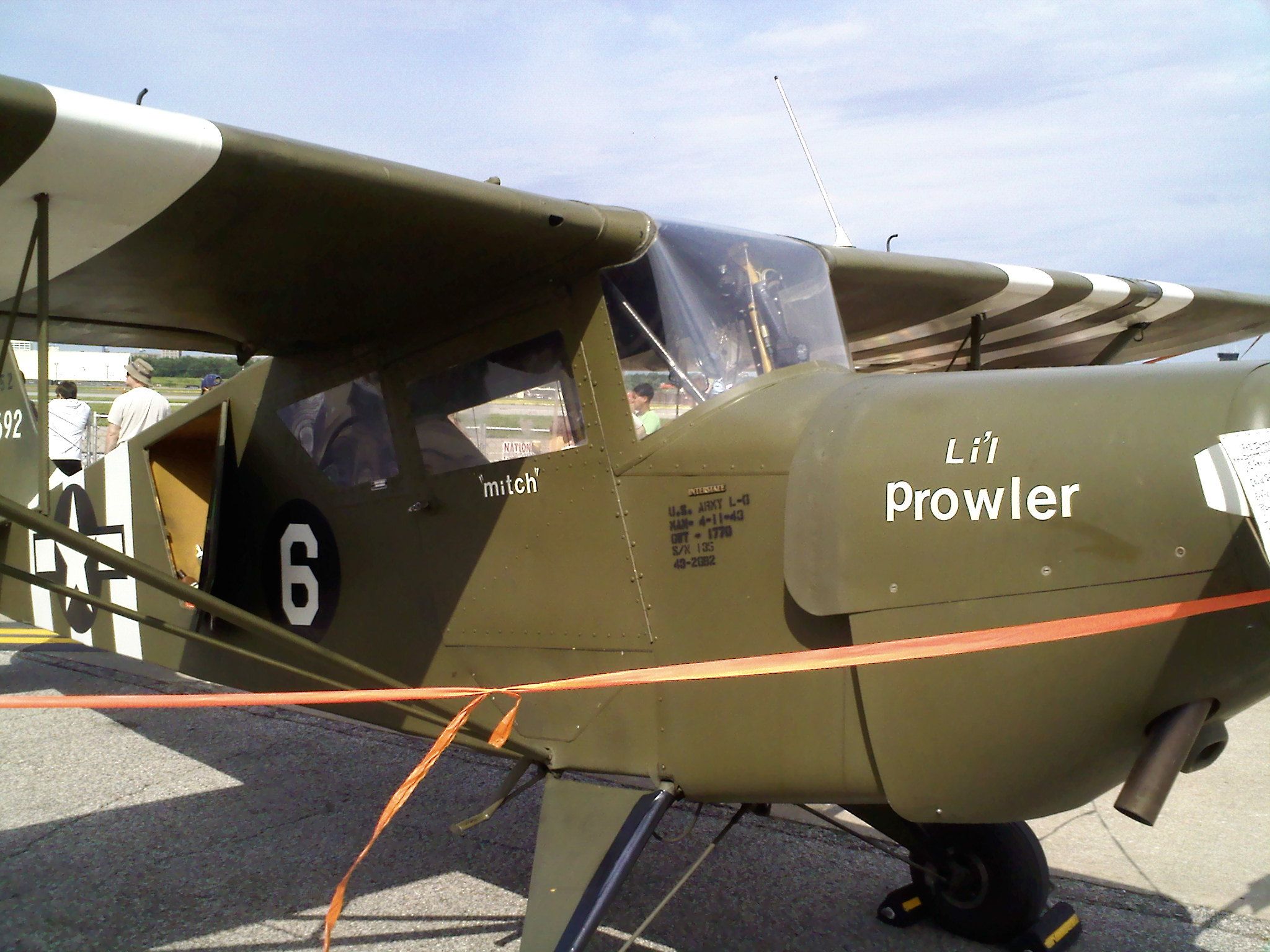 — — - This is a US Army L-6 (AKA Grasshopper / Puddle Jumper)    Manufactured 4-13-43; serial number 135 (of 250).