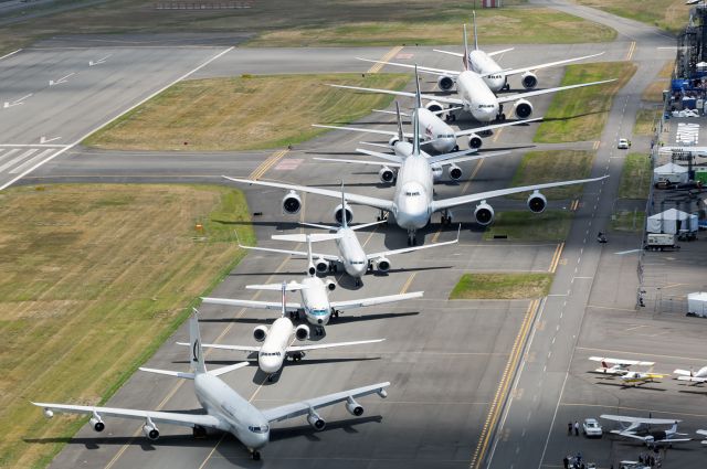 Boeing 707-300 (N624RH) - The Boeing 100 Year line-up. The Omega 707-300 Tanker, Delta Airlines 717-200, United Airlines Boeing 727-200, Alaska Airlines Boeing 737-900, Cathay Pacific 747-8F, United Airlines Boeing 757-200, FedEx Boeing 767-300F, Emirates 777-300ER, ANA 787-9. Full Quality Photo: a rel=nofollow href=http://www.airliners.net/photo/Omega-Air-Tanker/Boeing-707-338C/3895499http://www.airliners.net/photo/Omega-Air-Tanker/Boeing-707-338C/3895499/a