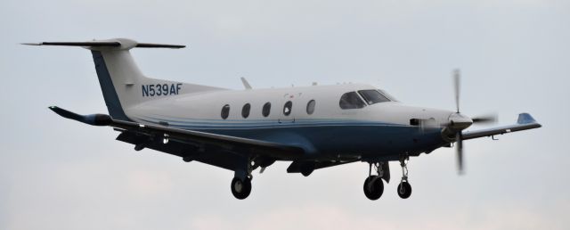 Pilatus PC-12 (N539AF) - This 2015 Pilatus is approaching the runway, fall 2019.