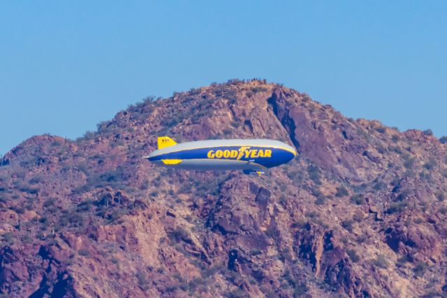 Unknown/Generic Airship (N3A) - A Goodyear blimp hovers north of PHX on 2/10/23 during the Super Bowl rush. Taken with a Canon R7 and Canon EF 100-400 II L lens.