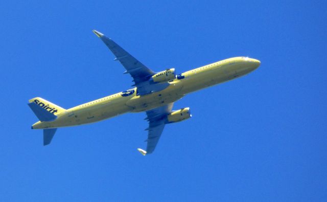 Airbus A321 (N661NK) - Shortly after takeoff is this 2015 Spirit Airlines Airbus A321-231 in the Summer of 2019.