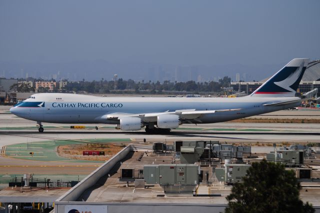 BOEING 747-8 (B-LJG) - A recently delivered machine of Cathay CARGO arrives KLAX to be serviced before departure!  This is my 1st encounter with "G" @ KLAX!