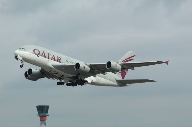 Airbus A380-800 (A7-APH) - A Qatar A380-800 taking off from LHR on runway 27L.br /br /Location: Heathrow T5 Planespotting Point.br /Date: 12.10.22 (dd/mm/yy).