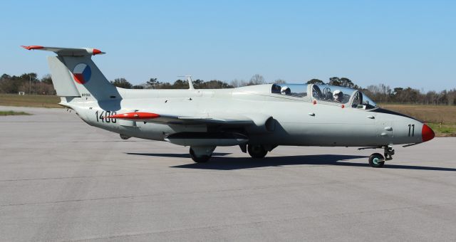 Aero L-29 Delfin (N9196X) - A 1965 model Aero Vodochody L-29 Delfin (Dolphin) - NATO code name: Maya - taxiing onto the Warbird ramp at H. L. Sonny Callahan Airport, Fairhope, AL, during the Classic jet Aircraft Association's 2021 JetBlast - late afternoon March 3, 2021.