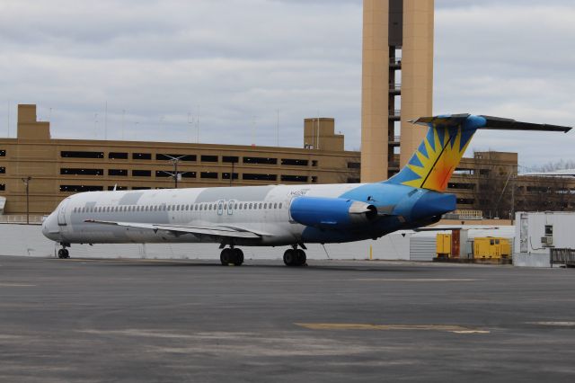 McDonnell Douglas MD-88 (N402NV) - Engines reinstalled, signifying this aircraft has been sold. A few Allegiant MD-80s have already left Birmingham, and two more have been towed to the FBO for departure in the coming weeks. 