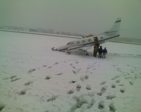 Swearingen Merlin 3 — - On April 11, 2007, at 1115 central daylight time, a Swearingen SA-226T, N125WG, piloted by an  airline transport pilot, was substantially damaged during a rejected takeoff on runway 16 (5,000  feet by 150 feet, asphalt) at Chicago Executive Airport (PWK), Wheeling, Illinois.  Instrument  meteorological conditions prevailed at the time of the accident. The business flight was being  conducted under 14 CFR Part 91 on an instrument flight rules (IFR) flight plan. The pilot and four  passengers on-board were not injured. The flight was originating at the time of the accident and  had an intended destination of Shreveport Regional Airport (SHV), Shreveport, Louisiana.  The pilot reported that upon reaching approximately 75 knots during the takeoff roll, he felt a  surge from the left engine. He noted that the surging continued and positive directional  control could not be regained, at which point he closed the throttles and elected to reject the  takeoff. The airplane subsequently departed the left side of the runway and impacted an airport  sign causing the nose landing gear to collapse.