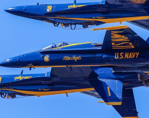 McDonnell Douglas FA-18 Hornet — - Blue Angels in a tight mixed upright and inverted formation. Blue Angels are amazing! And thank goodness for Canon LONG lenses. Questions about this photo can be sent to Info@FlewShots.com