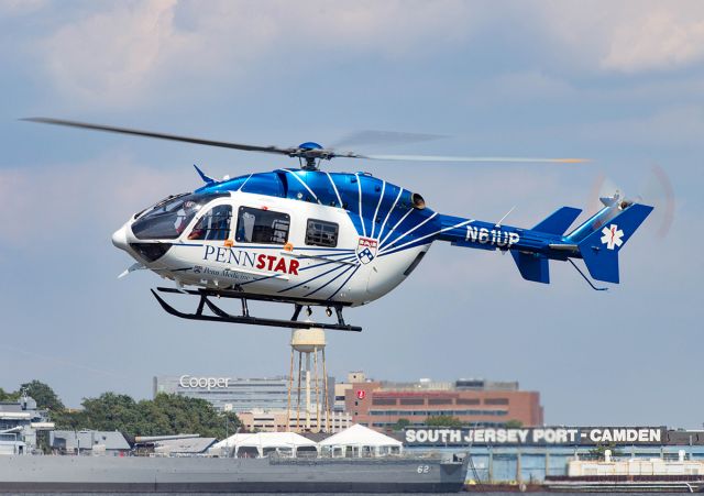 KAWASAKI EC-145 (N61UP) - Pennstar helicopter departing Penns Landing.