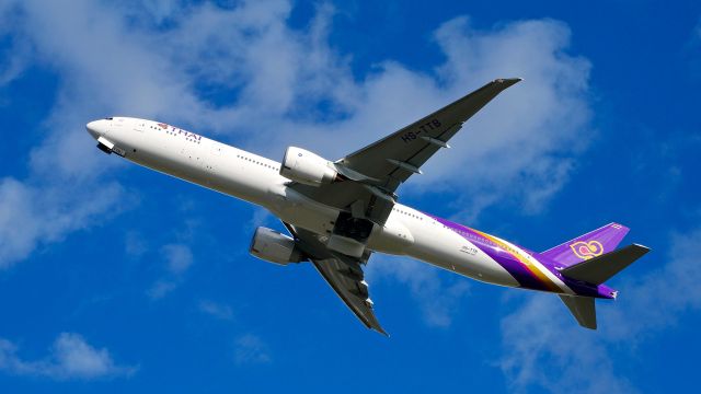 BOEING 777-300 (HS-TTB) - THA8928 on rotation from Rwy 34L to begin its delivery flight to BKK / VTBS on 4.5.22. (B777-3D7(ER) / ln 1687 / cn 66588).