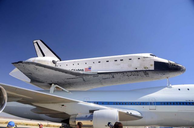 BOEING 747-100 (N905NA) - Space Shuttle Endeavour and Boeing 747-Shuttle Carrier Aircraft N905NA on static display at the NASA Dryden Flight Research Center on September 20, 2012.