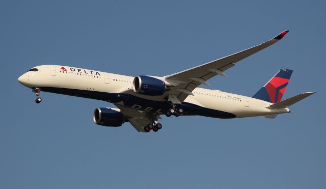 Airbus A350-900 (N502DN) - An Airbus A350-900 - Delta 9970 - approaching Runway 18R for a series of touch and gos at Carl T. Jones Field, Huntsville International Airport, AL - September 4, 2017. Shot from along Madison Pike. 