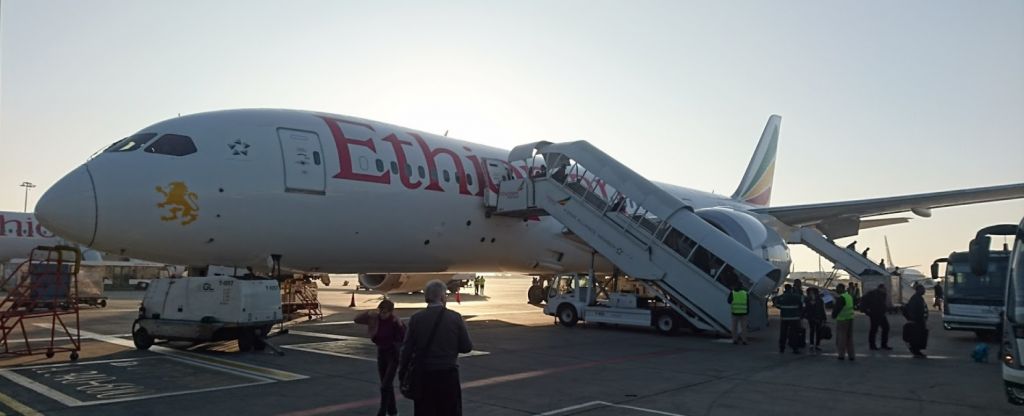 Boeing 787-8 (ET-AOU) - Morning arrival at Addis Ababa Bole International Airport after a long nonstop flight from Washington DC.