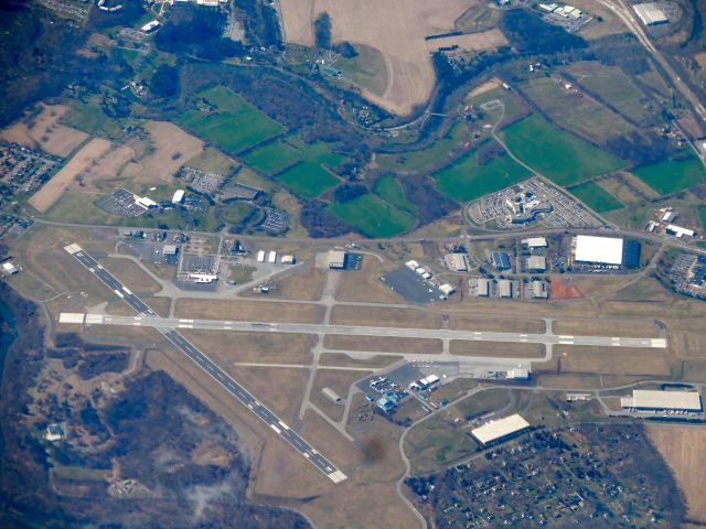 — — - Flying above Reading Regional Airport.