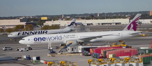 BOEING 777-300ER (A7-BAG) - 101416 parked at JFK, Qatar B773, Finnair A333 OH-LTS