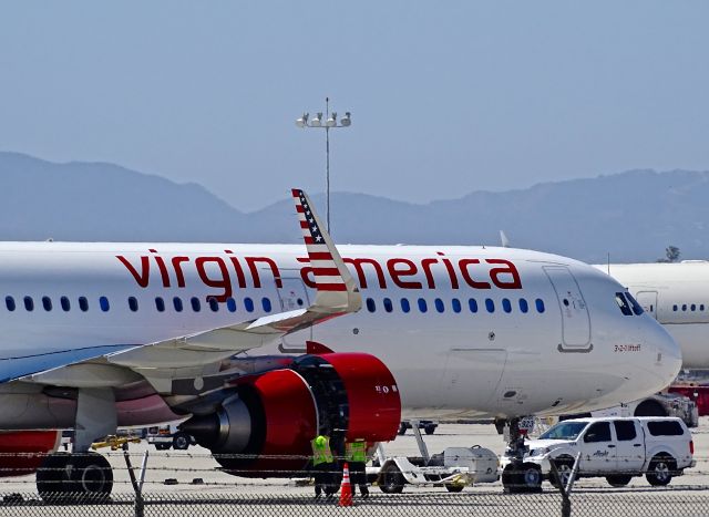 Airbus A321 (N923VA) - Troublesome engine. same aircraft seen a month later with same engine changed at LAX