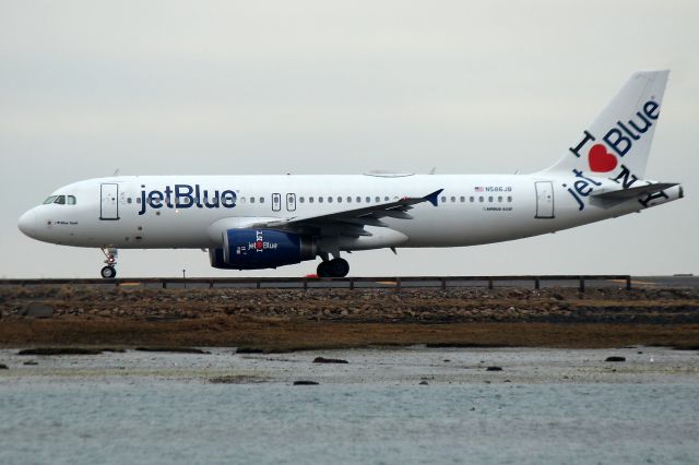 Airbus A320 (N586JB) - I Love Blue York taxiing out for departure to Denver